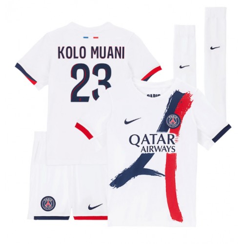 Fotballdrakt Barn Paris Saint-Germain Randal Kolo Muani #23 Bortedraktsett 2024-25 Kortermet (+ Korte bukser)